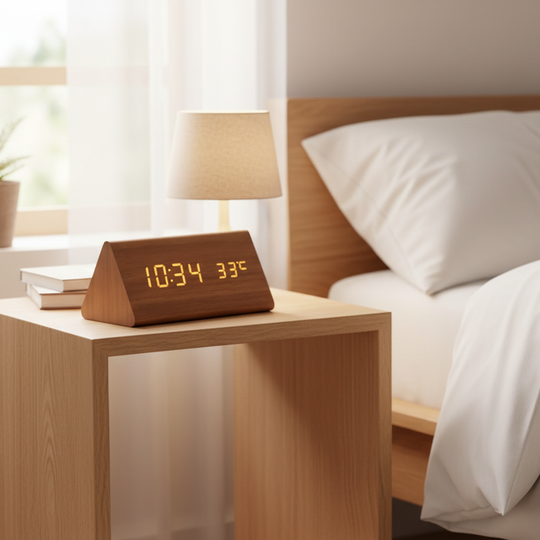 Sveglia digitale in legno – Display LED e controllo vocale