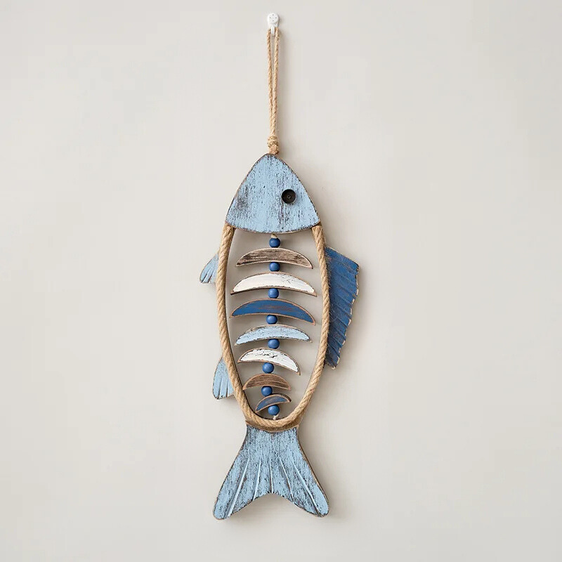 Decorazione a forma di pesce in legno – Accessorio rustico marittimo per la casa