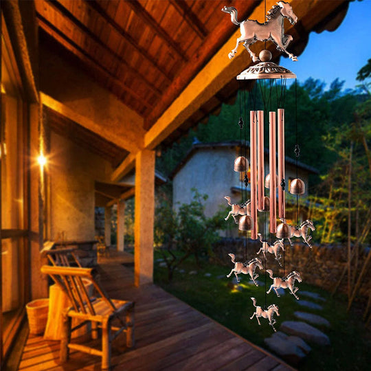 Bronze Retro Wind Chime with Horse Motif