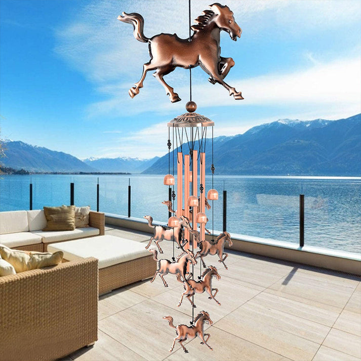 Bronze Retro Wind Chime with Horse Motif