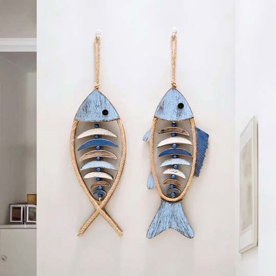 Decorazione a forma di pesce in legno – Accessorio rustico marittimo per la casa
