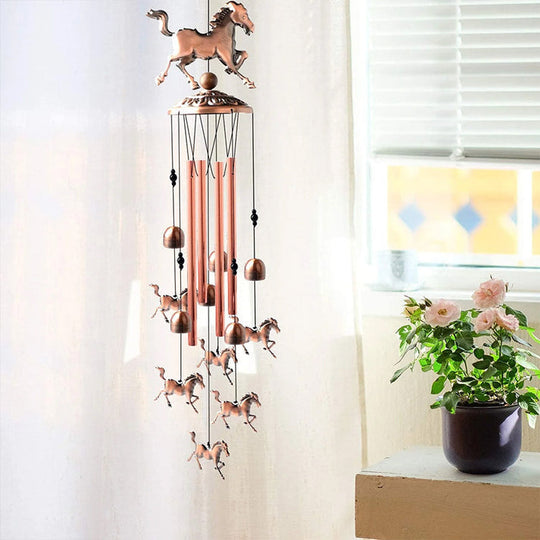 Bronze Retro Wind Chime with Horse Motif