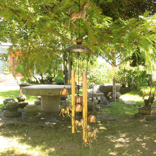 Bronze Retro Wind Chime with Horse Motif
