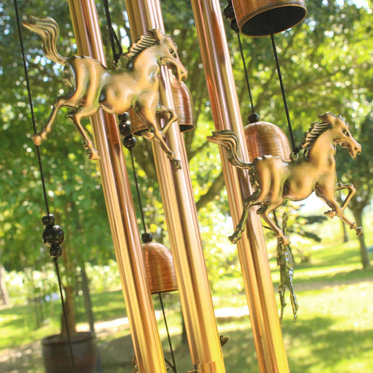 Bronze Retro Wind Chime with Horse Motif