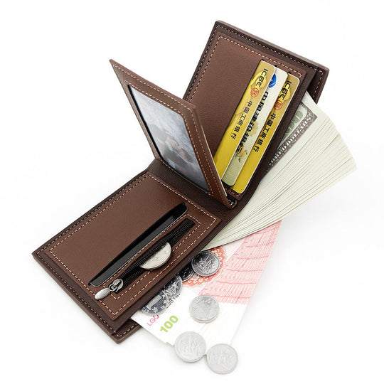 Portafoglio bifold da uomo con cuciture a doppio filo