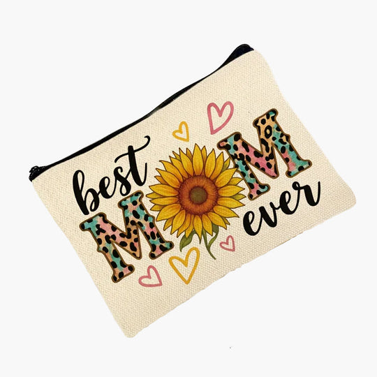 Beauty case da donna con girasole e la scritta «Best Mom Ever» – Regalo trendy per la mamma