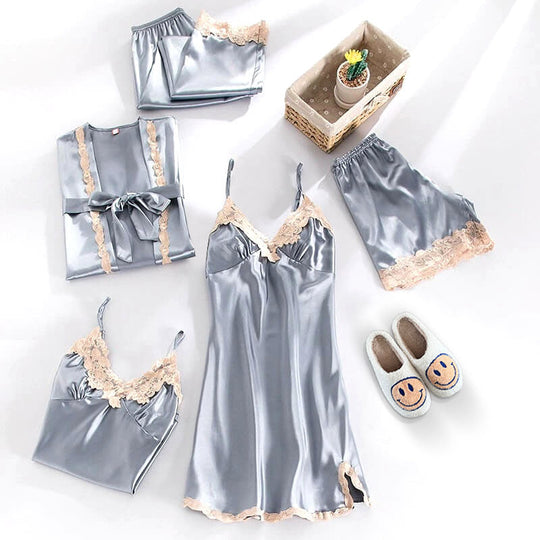 3-Piece Sleepwear Set | Elegant Lace Top, Shorts, and Robe