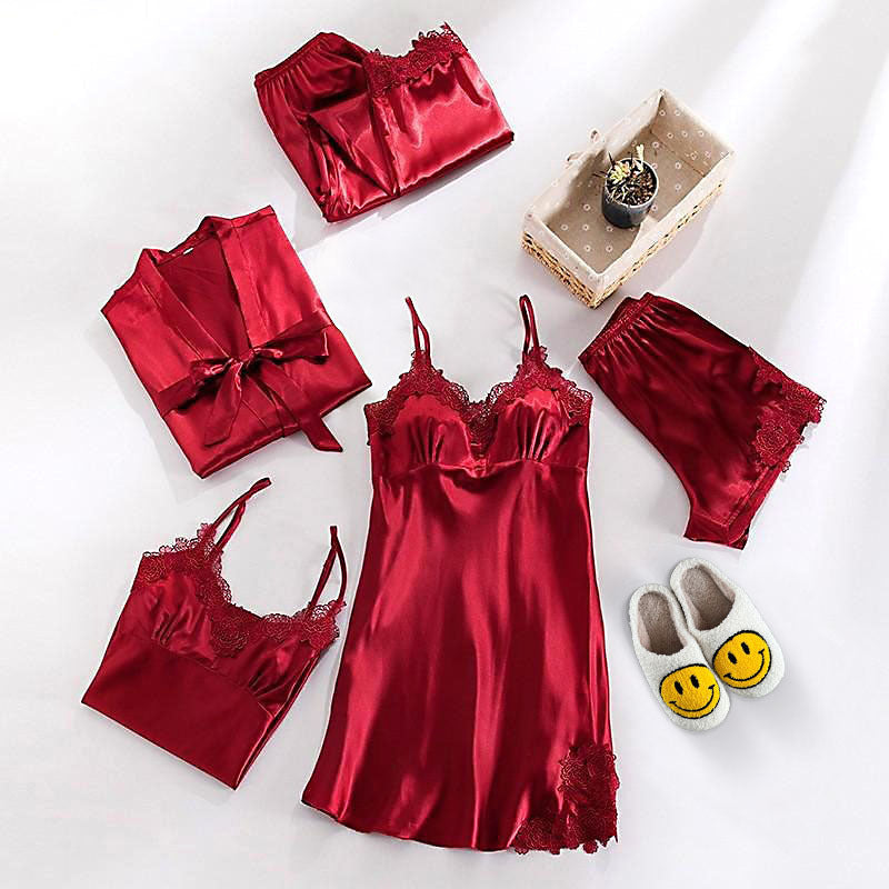 3-Piece Sleepwear Set | Elegant Lace Top, Shorts, and Robe