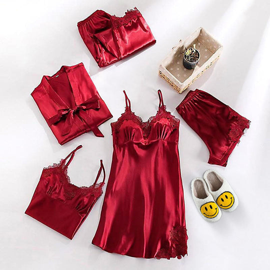 3-Piece Sleepwear Set | Elegant Lace Top, Shorts, and Robe