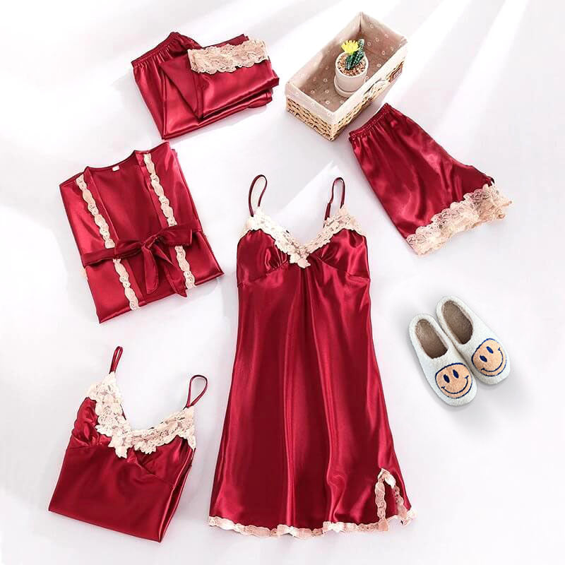 3-Piece Sleepwear Set | Elegant Lace Top, Shorts, and Robe
