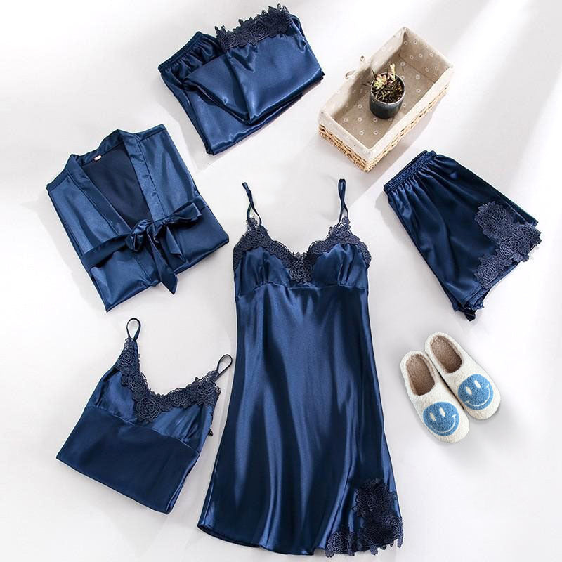 3-Piece Sleepwear Set | Elegant Lace Top, Shorts, and Robe