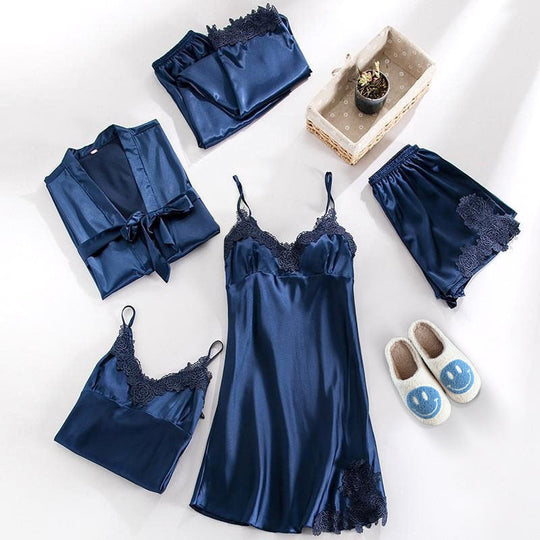 3-Piece Sleepwear Set | Elegant Lace Top, Shorts, and Robe