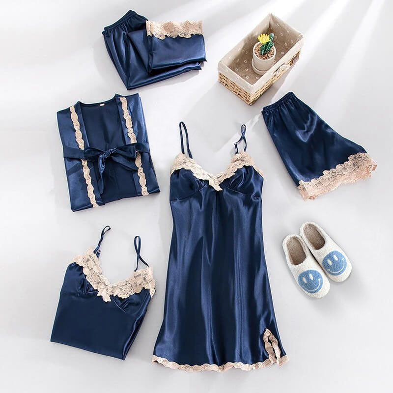 3-Piece Sleepwear Set | Elegant Lace Top, Shorts, and Robe