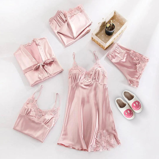 3-Piece Sleepwear Set | Elegant Lace Top, Shorts, and Robe