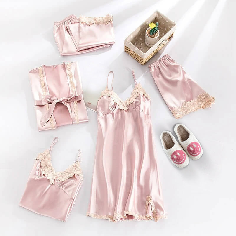 3-Piece Sleepwear Set | Elegant Lace Top, Shorts, and Robe