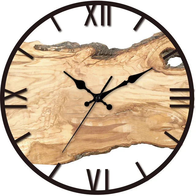 Rustic Wood-Look Wall Clock | Acrylic Decorative Roman Numeral Timepiece