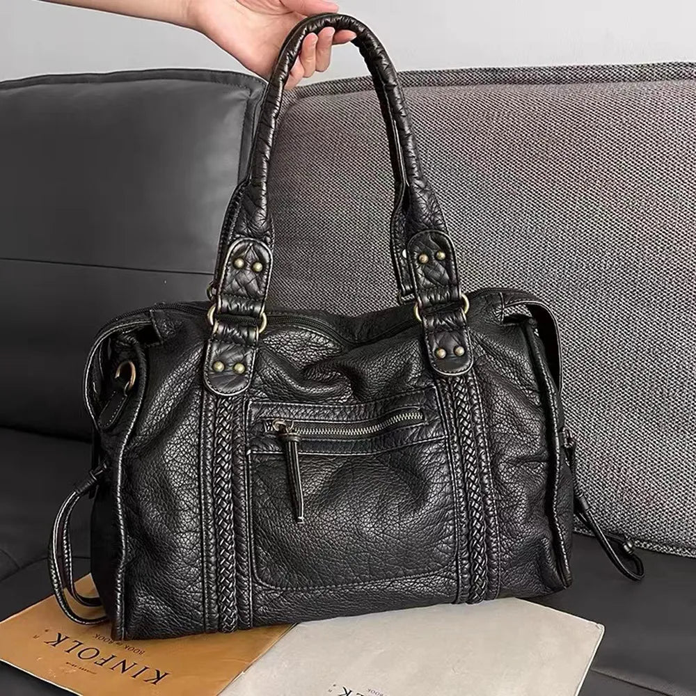 Borsa da donna nera in ecopelle PU – Capiente, 37cm, con tracolla regolabile