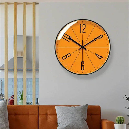 Moderne Oranje Wandklok | Abstract Minimalistisch Stille Wijs Huisdecoratie