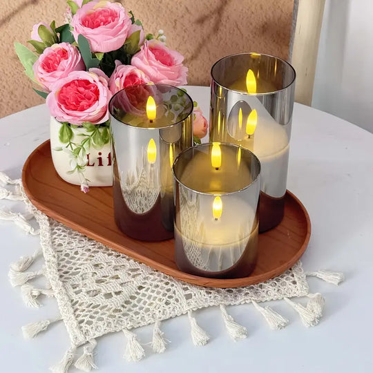 3-Pack Flameless LED Candles | Gray Pillar Set with Remote Control &amp; Realistic 3D Wick