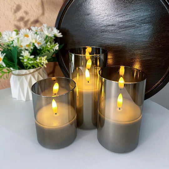 3-Pack Flameless LED Candles | Gray Pillar Set with Remote Control &amp; Realistic 3D Wick
