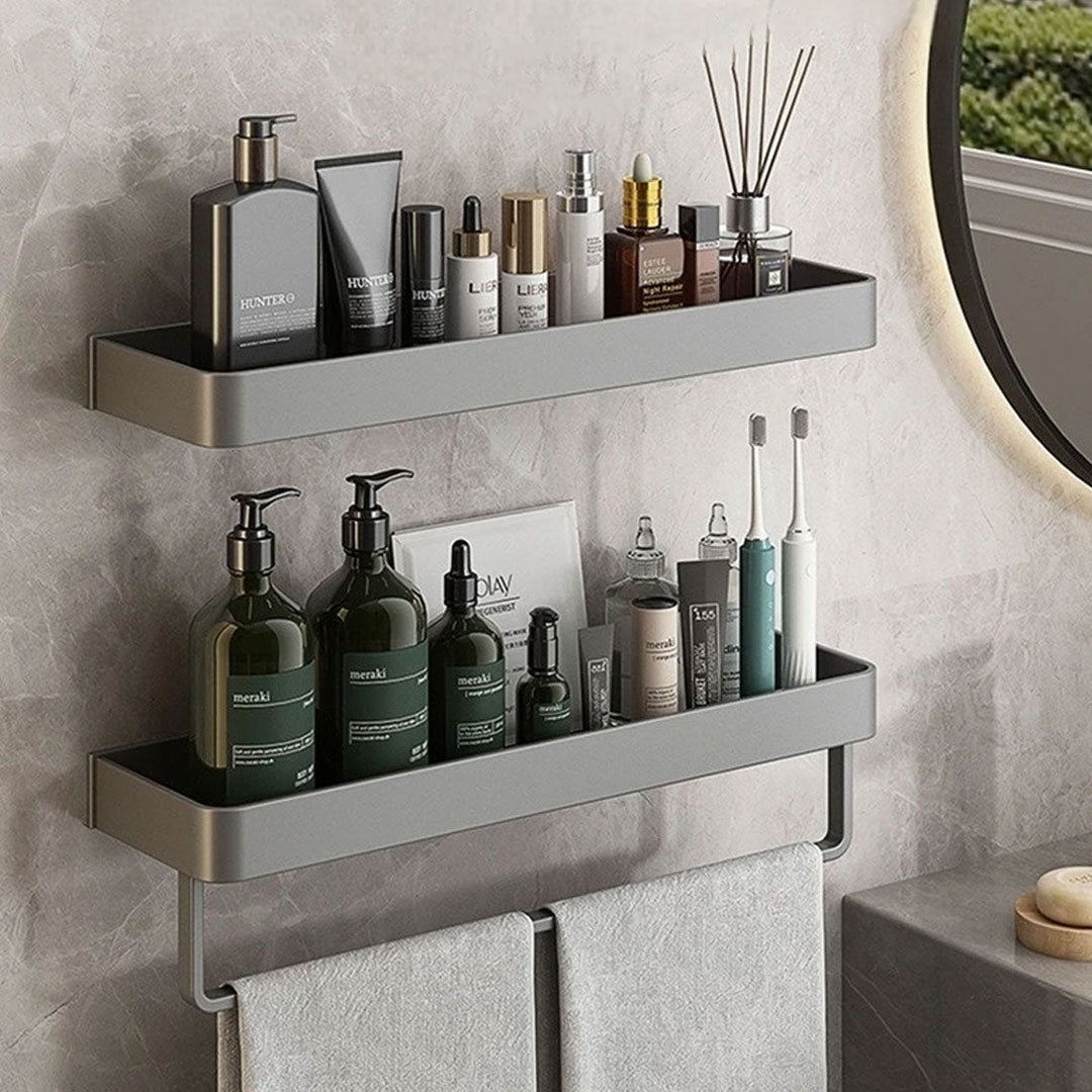 Modern Gray Bathroom Shelf | Wall-Mounted Shower Storage Organizer
