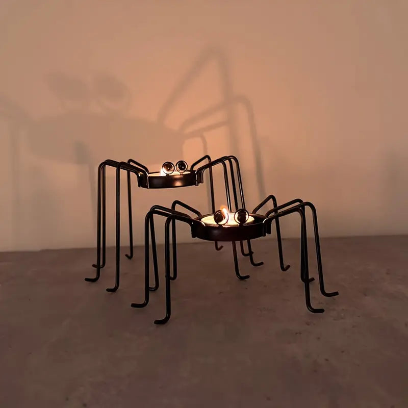Set of 2 Metal Spinning Candle Holders | Halloween &amp; Holiday Table Decorations