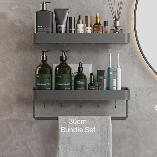 Modern Gray Bathroom Shelf | Wall-Mounted Shower Storage Organizer