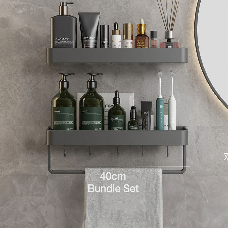 Modern Gray Bathroom Shelf | Wall-Mounted Shower Storage Organizer
