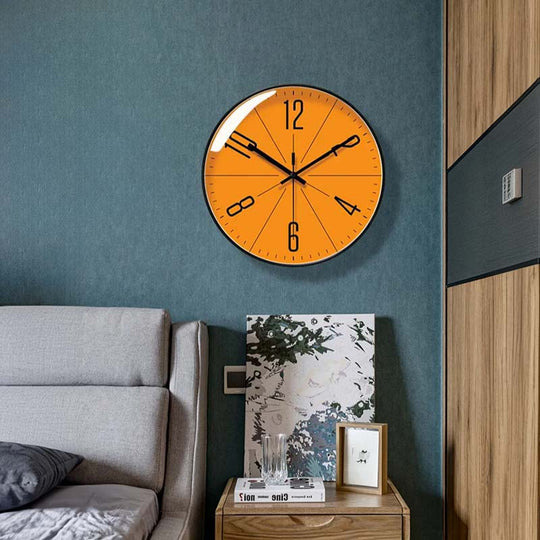 Moderne Oranje Wandklok | Abstract Minimalistisch Stille Wijs Huisdecoratie