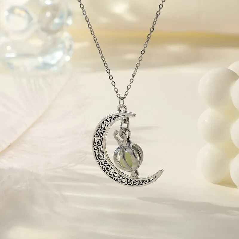 Lichtgevende Maansteen Hanger Ketting | Gloeiende Halve Maan Sieraden