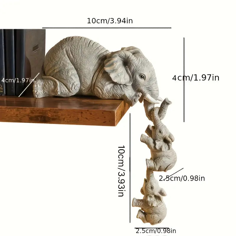 Elephant Family Figurines | Set of 3 Detailed Resin Ornaments for Home &amp; Garden