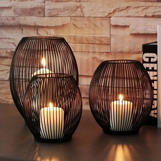 Modern Metal Candle Holder Set | Geometric Table Ornament &amp; Centerpiece