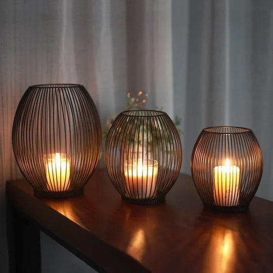 Modern Metal Candle Holder Set | Geometric Table Ornament &amp; Centerpiece