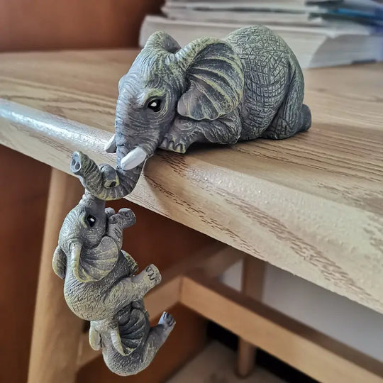 Elephant Family Figurines | Set of 3 Detailed Resin Ornaments for Home &amp; Garden