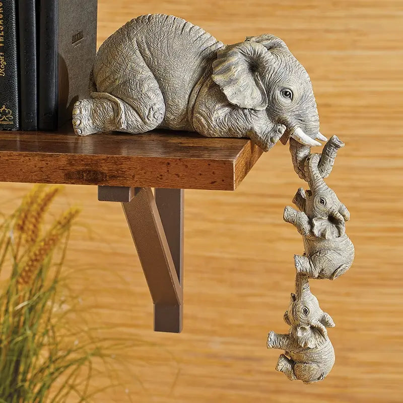 Elephant Family Figurines | Set of 3 Detailed Resin Ornaments for Home &amp; Garden