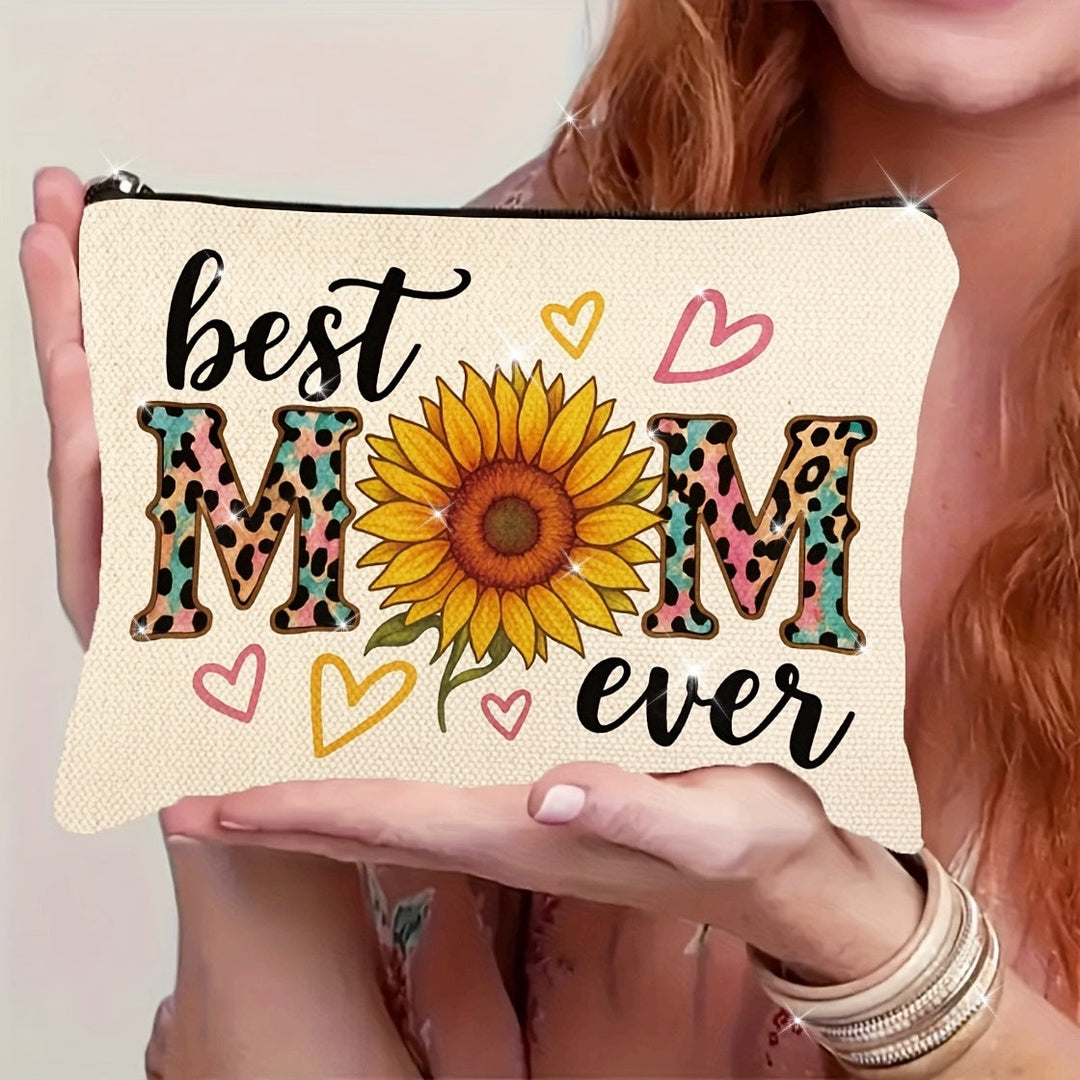 Beauty case da donna con girasole e la scritta «Best Mom Ever» – Regalo trendy per la mamma