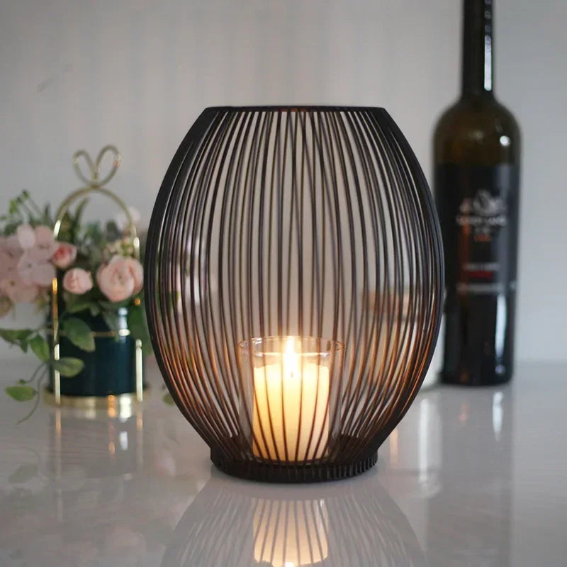 Modern Metal Candle Holder Set | Geometric Table Ornament &amp; Centerpiece