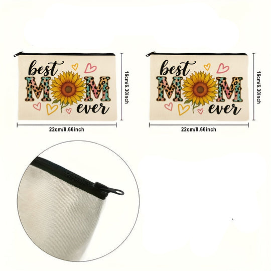 Beauty case da donna con girasole e la scritta «Best Mom Ever» – Regalo trendy per la mamma