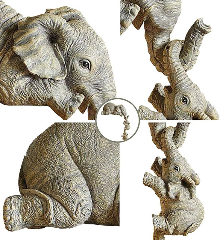 Elephant Family Figurines | Set of 3 Detailed Resin Ornaments for Home &amp; Garden