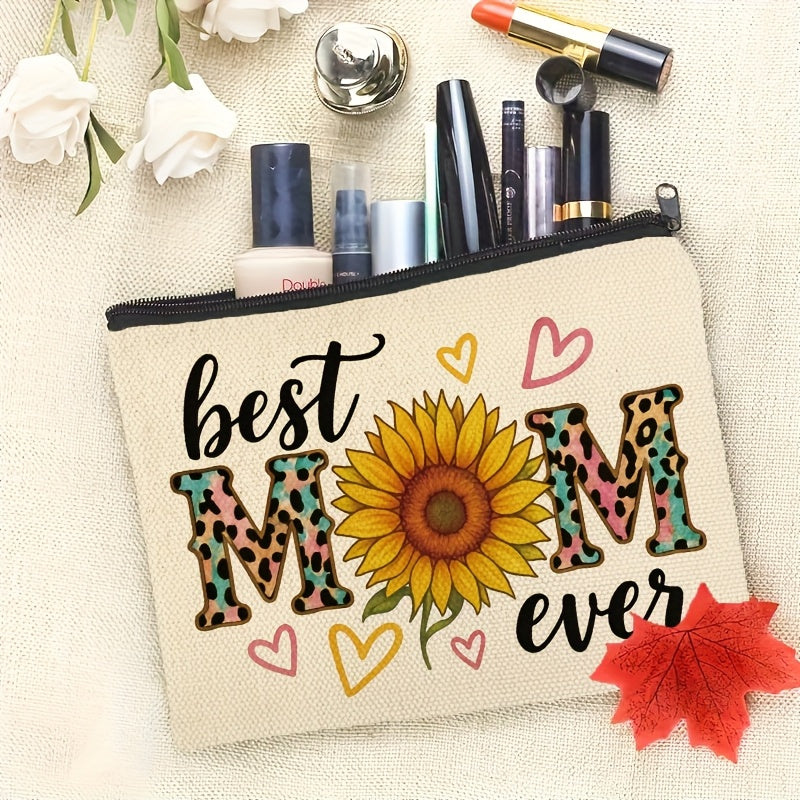 Beauty case da donna con girasole e la scritta «Best Mom Ever» – Regalo trendy per la mamma