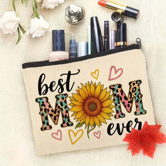 Beauty case da donna con girasole e la scritta «Best Mom Ever» – Regalo trendy per la mamma