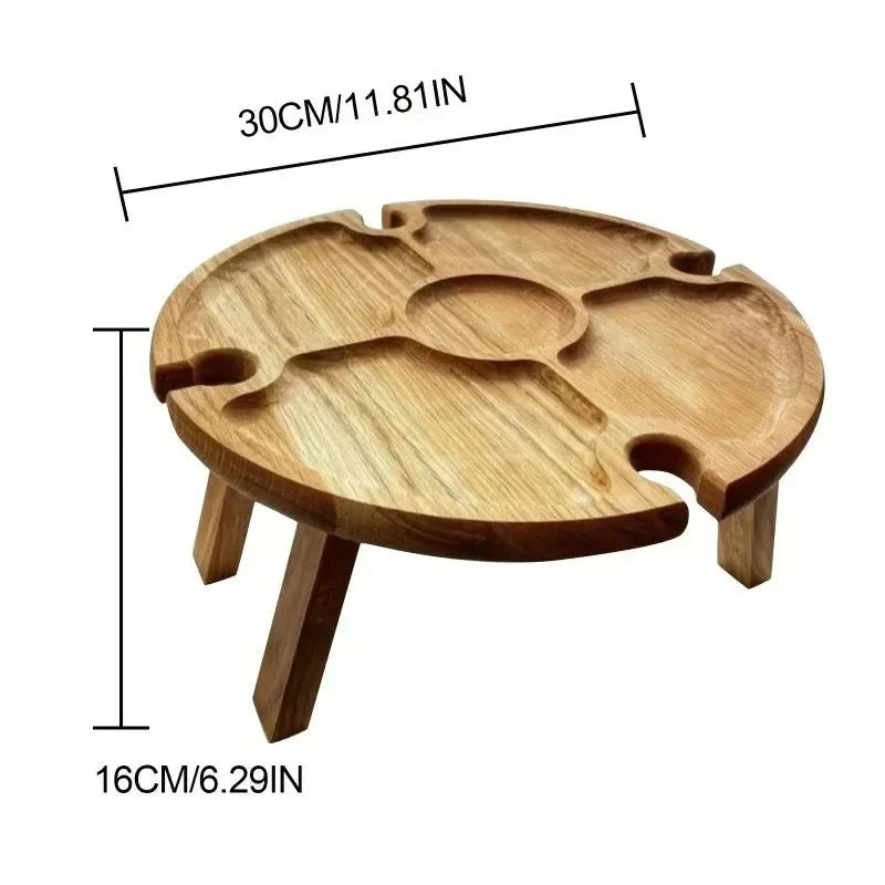 Wooden Picnic Table with Wine Glass Holder - Foldable