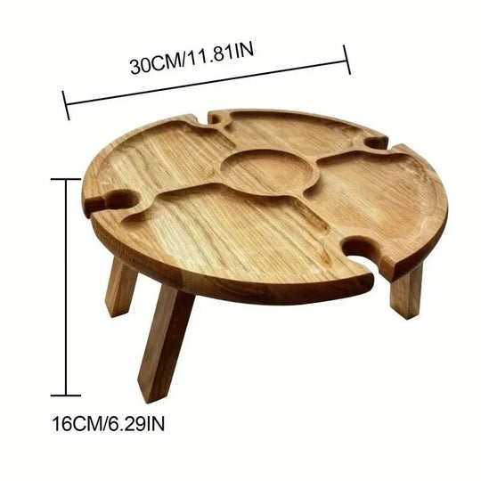 Wooden Picnic Table with Wine Glass Holder - Foldable