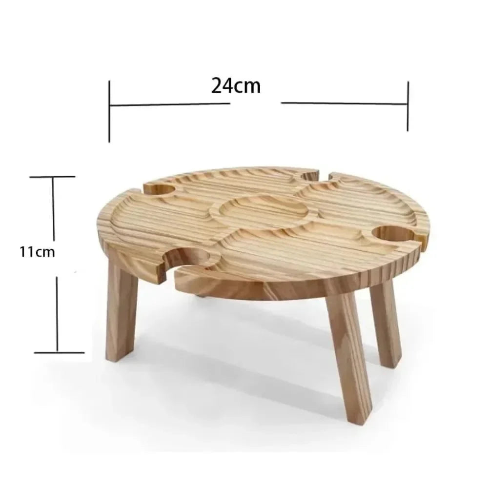 Wooden Picnic Table with Wine Glass Holder - Foldable