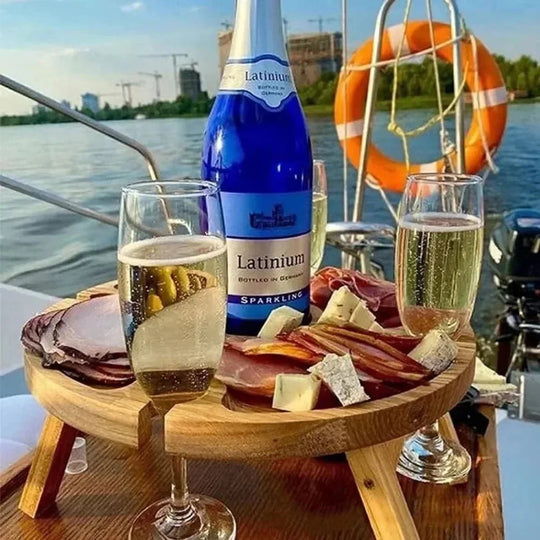 Wooden Picnic Table with Wine Glass Holder - Foldable