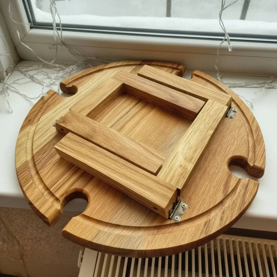 Wooden Picnic Table with Wine Glass Holder - Foldable
