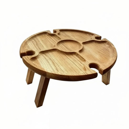 Wooden Picnic Table with Wine Glass Holder - Foldable
