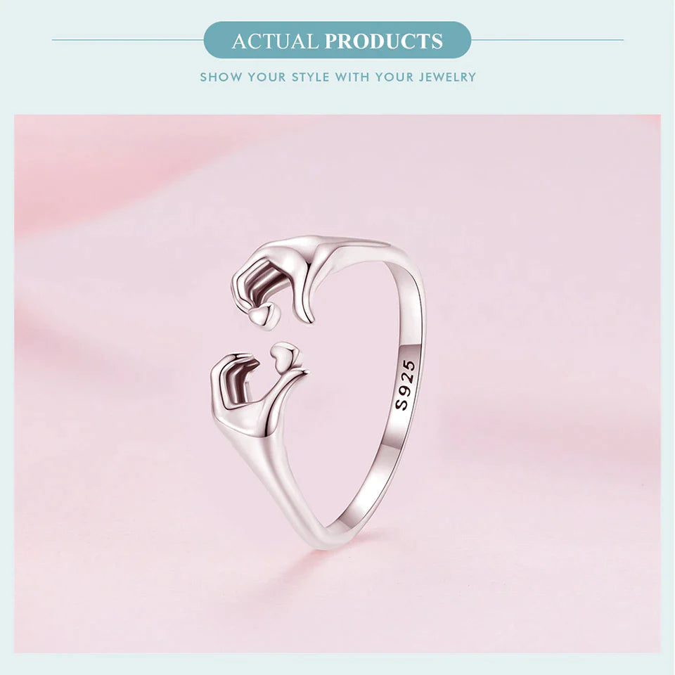 925 Sterling Silver Embrace of Love Couple Ring