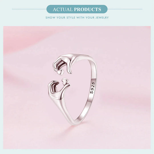 925 Sterling Silver Embrace of Love Couple Ring