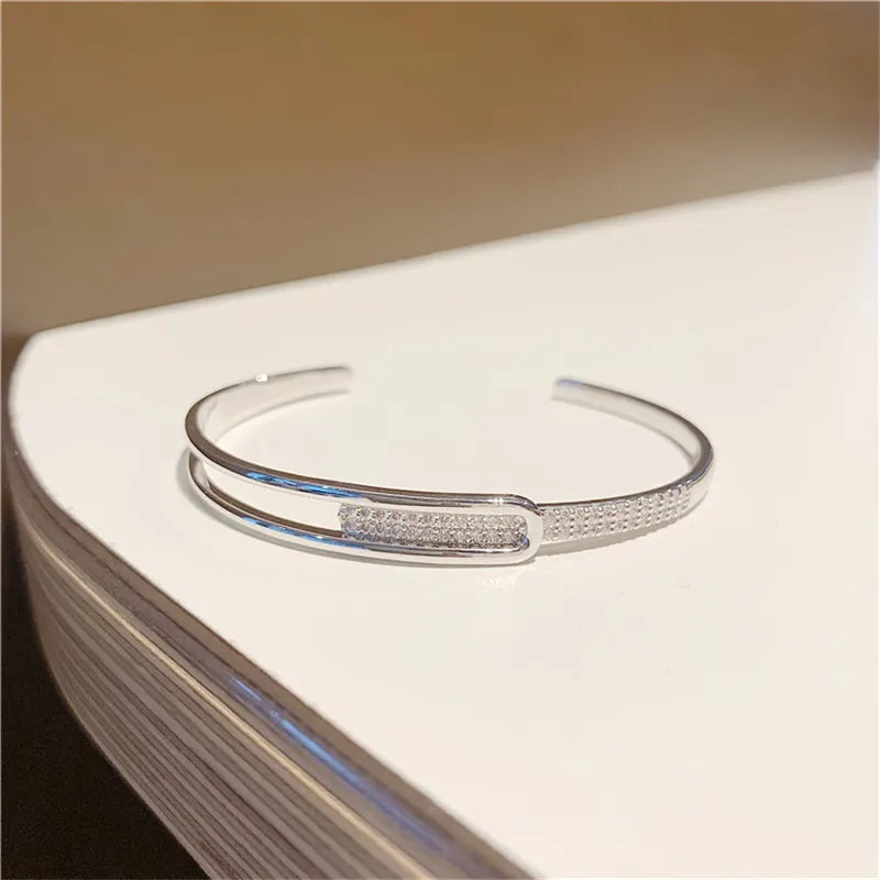 Open 925 Sterling Silver Bracelet with Cubic Zirconia – Timeless Shine, No Hassle